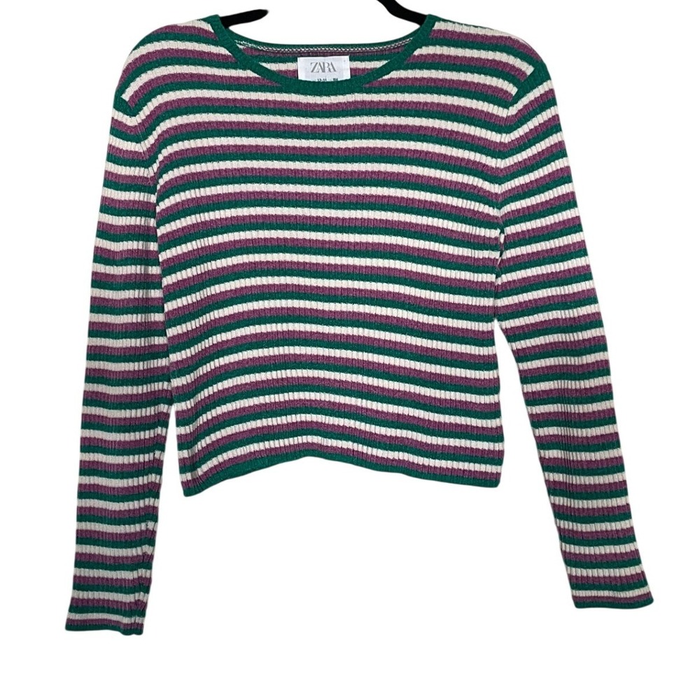 Zara Kids Girls Striped Long Sleeve Chunky Sweater Green Purple‎ 13-14 years Y2K